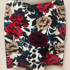 Adrianna Papell Red and Black Floral Pencil Skirt